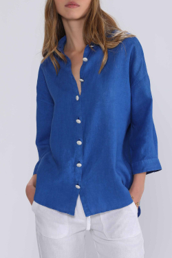 Camisa Lino Azul Mujer - Camisas Mujer - ESCALES