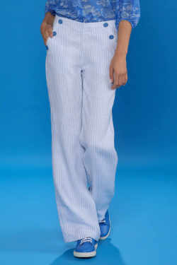 Pantalon Pont Lin Rayé Bleu et Blanc - Femmes Escales Paris