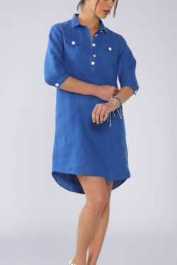 Vestido Lino Azul Mujer - Vestidos Mujer - ESCALES