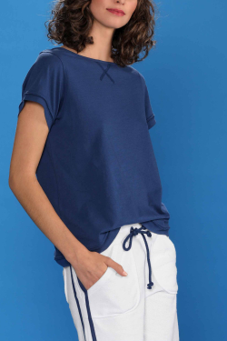 T-shirt Voile en Coton Bleu Marine - Femmes Escales Paris