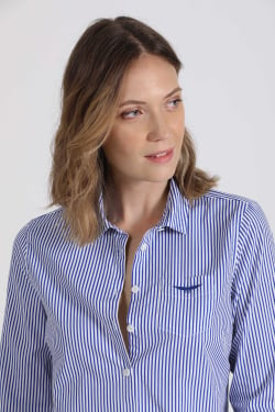Chemise Femme Popeline Rayée Blanc-Bleu