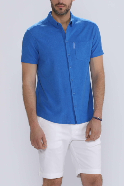 Chemise Manches Courtes Bleue Escales - Hommes Escales