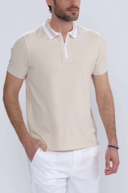 Polo Hombre Manga Corta Beige - Polos Hombre - ESCALES