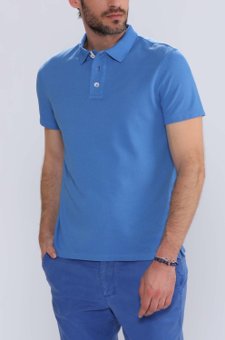 Polo Boutonné Coton Piqué Bleu Escales - Hommes Escales