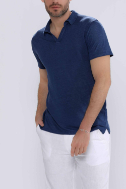 Polo manches courtes en Lin Bleu Marine - Hommes Escales