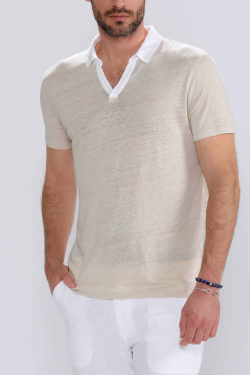 Polo en Lin Manche Courte Beige - Hommes Escales