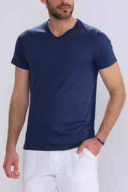 T-Shirt en Coton Bleu Marine - Hommes Escales