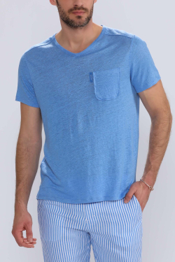 Camiseta Hombre Lino Azul - Camisetas Hombre - ESCALES