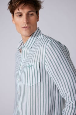 Camicia di Lino Rayata Bianco Ufficiale / Verde Provenza Primavera/Estate Uomo
