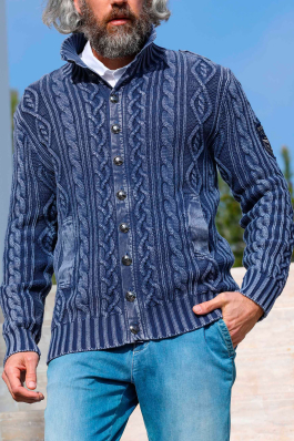Cable-knit Cardigan - Knitwear Navy Blue Man - Autumn/Winter | ESCALES ...