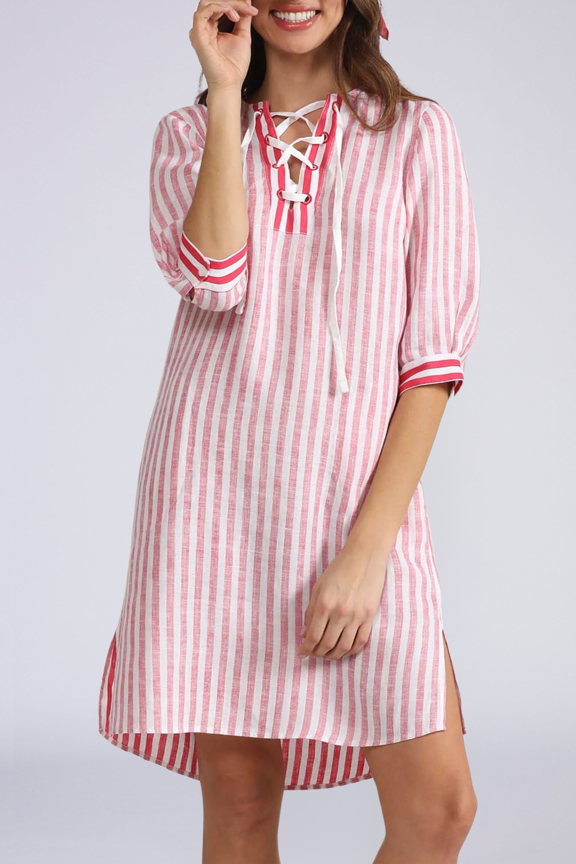 vallan ＊ Crossback Striped Linen Dress Striped Linen Dress - Dresses and Skirts Officer White