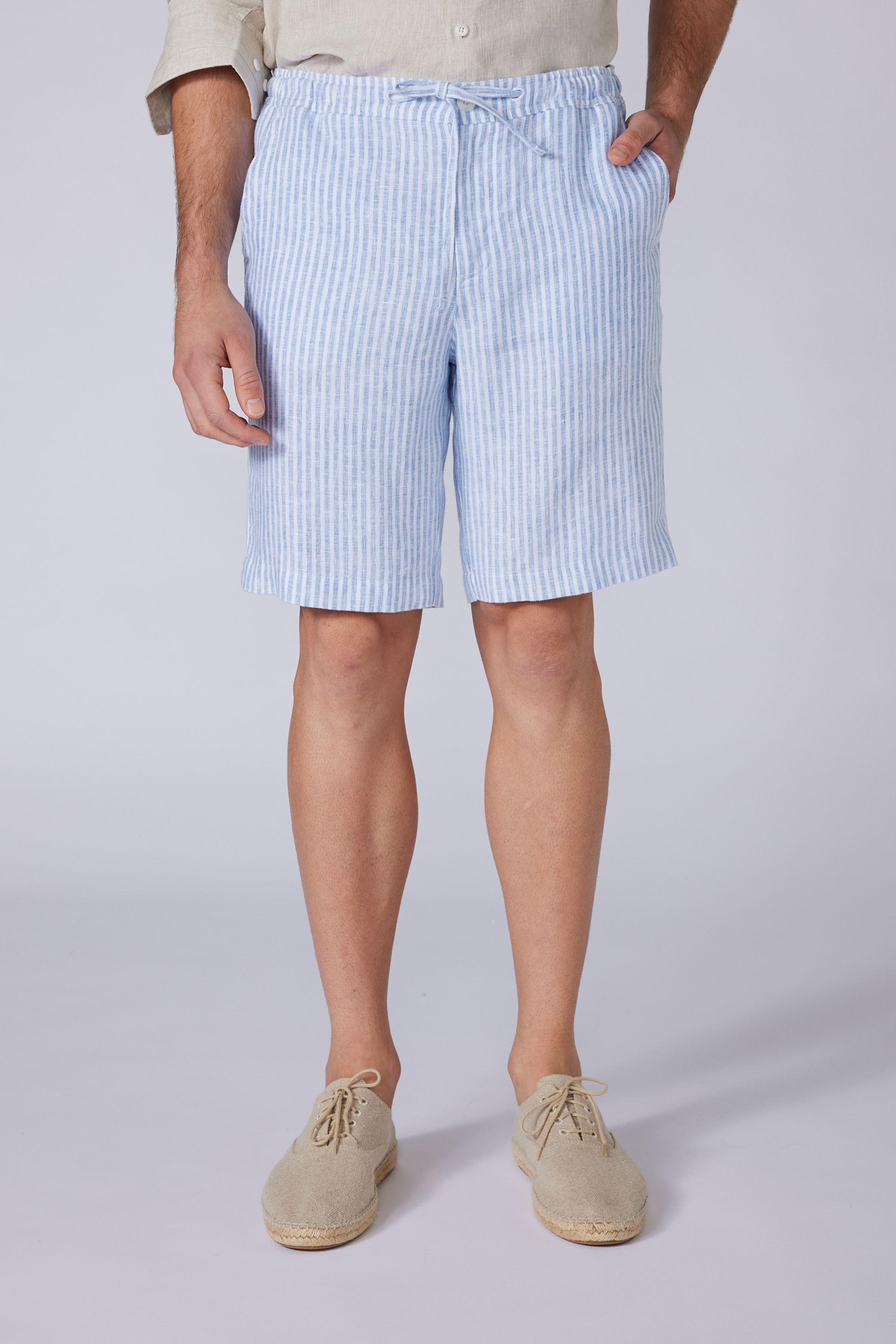 【YOURNUS】Merian Stopper Bermuda Pants Striped Linen Bermuda Trousers - Bermudas, Shorts Blue