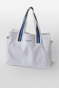 Sac Plage Teck Voyage et plage blanc et bleu - Accessoire Escales Paris