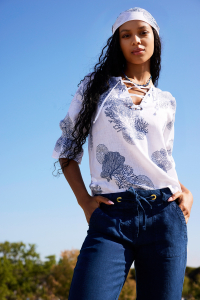 Blusa Corsara di Lino "Cascade de Corail"