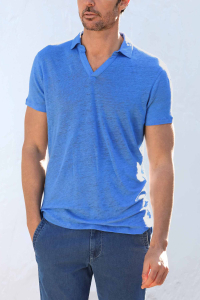 Polo Lino Hombre en color Azul - Boutique en línea Oficial ESCALES®