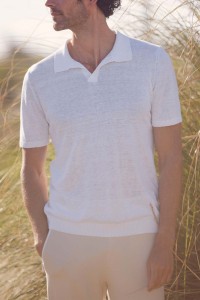 Jersey Cuello Polo Lino Blanco Hombre -  Jerséis y Cárdigans Hombre - ESCALES