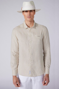 Camicia Lino A Righe Naturale