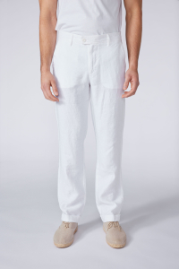 Pantalone con Frontino Piano di Lino Bianco Ufficiale Primavera/Estate Uomo