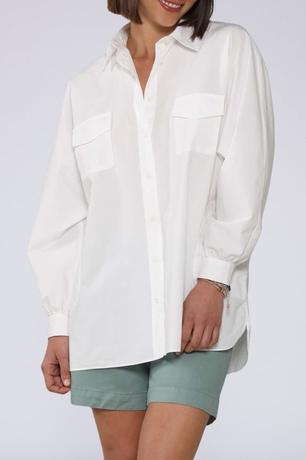 Tシャツ・カットソー Blumarine SS25 White poplin oversize shirt (2C335A N0100) Oversized Popeline Shirt - Shirts Officer White Woman