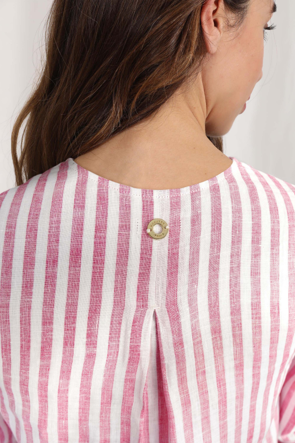 Striped Linen Dress - Dresses and Skirts Officer White