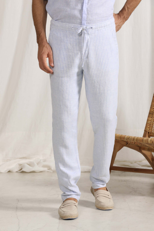 Striped Linen Drawstring Trousers