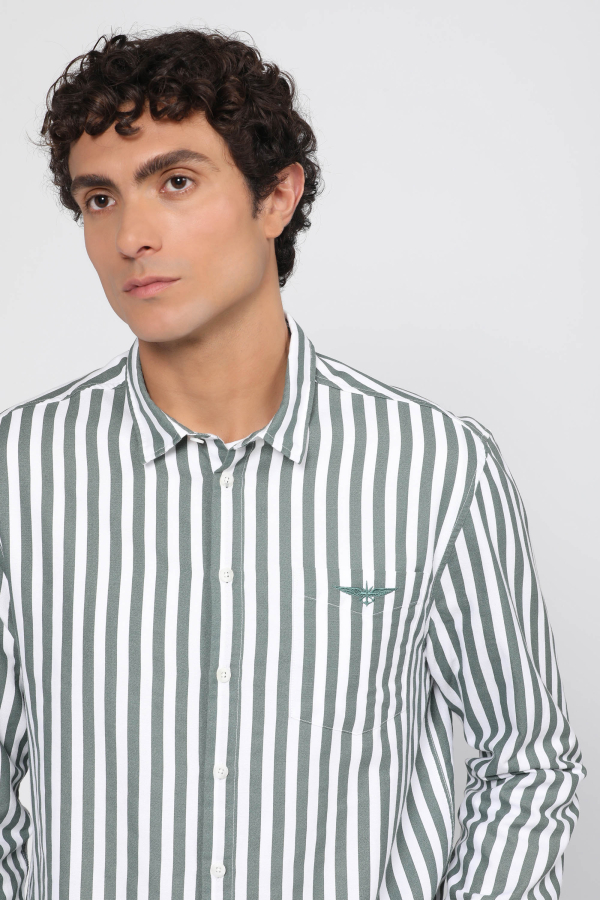 Striped Oxford Shirt - Shirts Crystal Green / Officer White